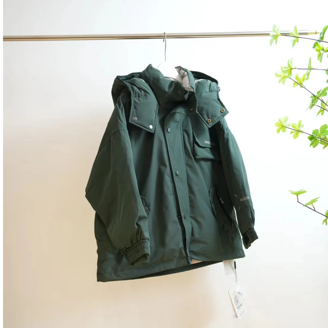 0609-O绿色连帽个性口袋儿童冬季羽绒服