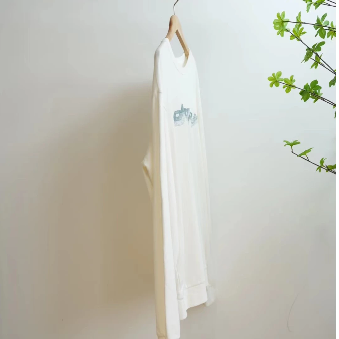 6556-白色立体字母印花男款圆领长袖卫衣