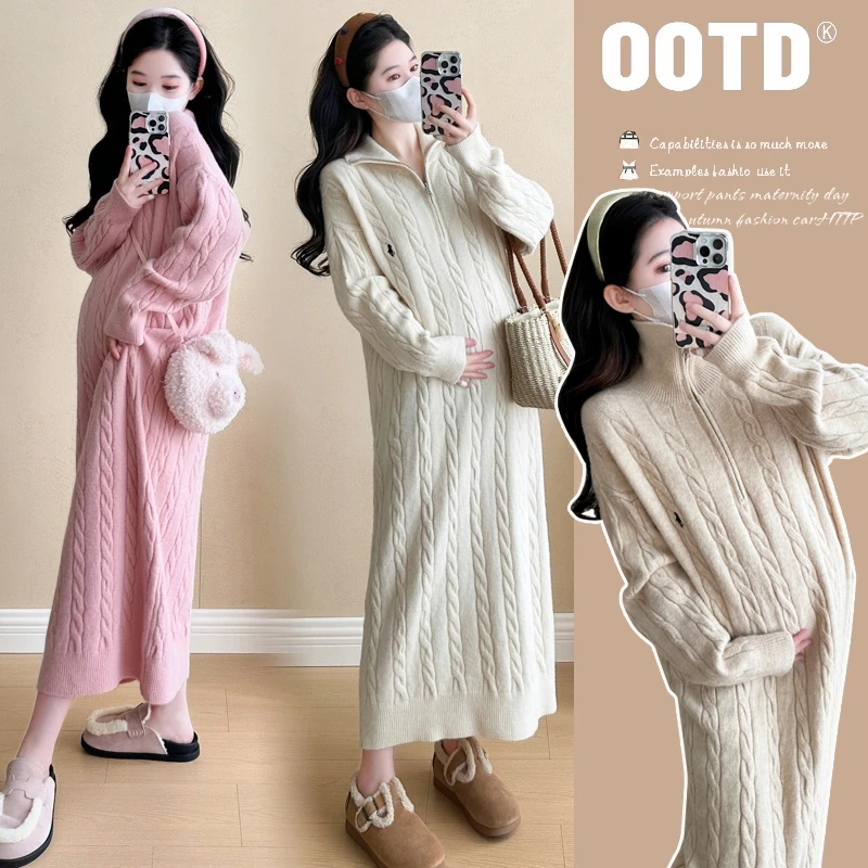 孕妇装秋季2024新款韩版针织连衣裙秋装连帽长裙时尚穿搭