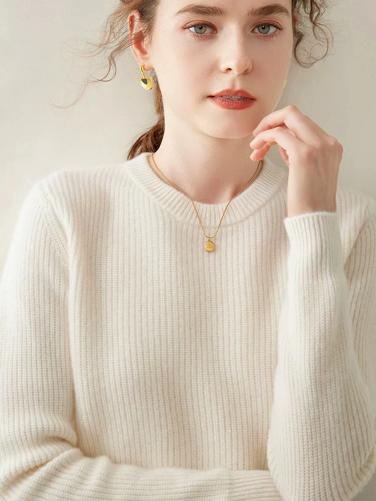 圆领羊绒衫女baby小山羊绒宽松加厚显瘦秋冬保暖针织打底纯色毛衣