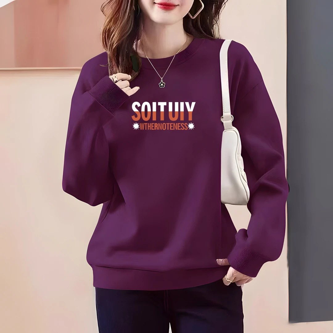 圆领卫衣女士韩版宽松大码胖mm2024年秋冬季新款上衣加绒加厚外套