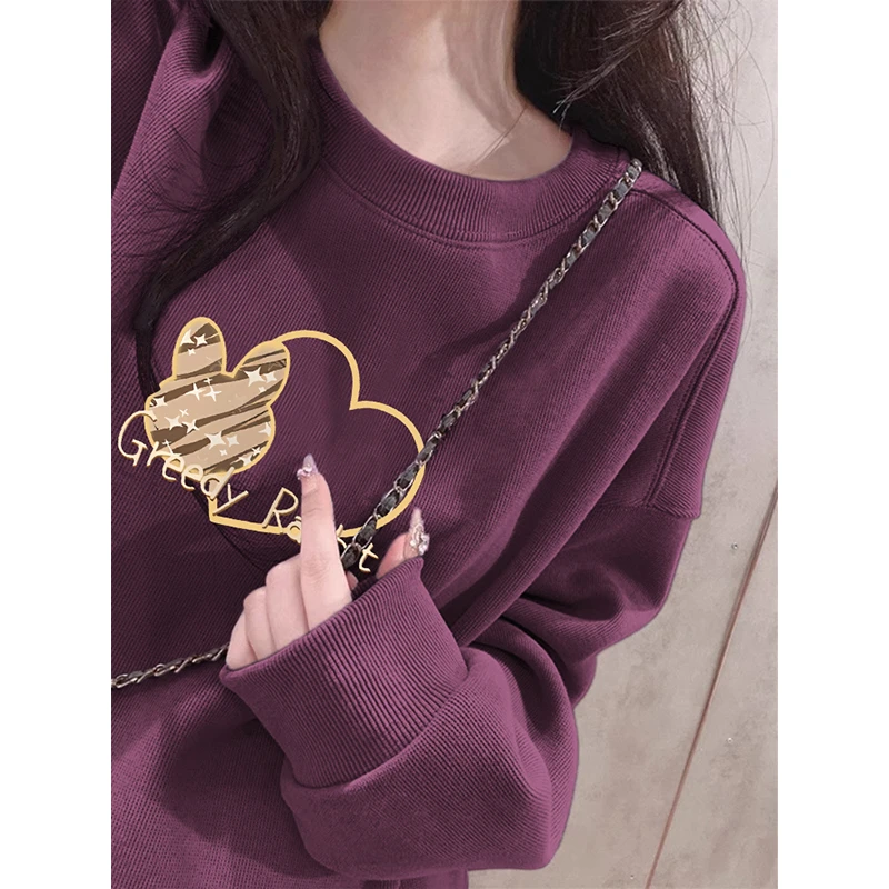 圆领卫衣女2024年秋冬季新款韩版宽松大码显瘦上衣ins潮加绒外套