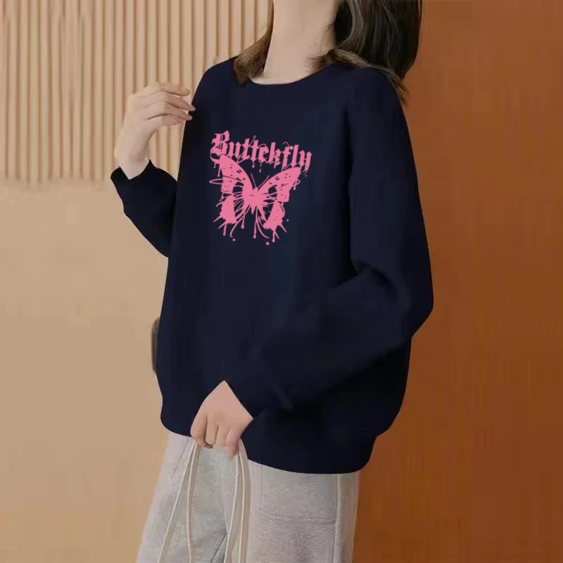 2024秋冬季新款时尚显瘦宽松圆领卫衣女套头上衣长袖百搭印花休闲