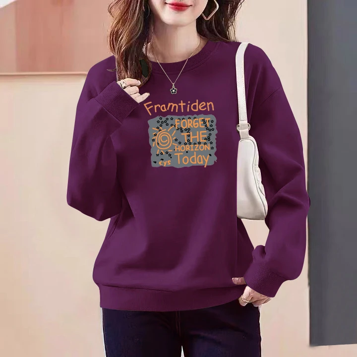 2024秋冬季圆领卫衣女士新款大码胖mm宽松休闲套头上衣小个子外套