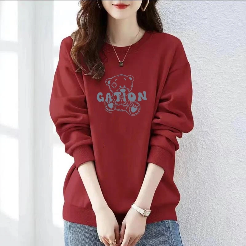 2024秋冬季小个子显瘦宽松时尚百搭减龄休闲加绒字母圆领卫衣女