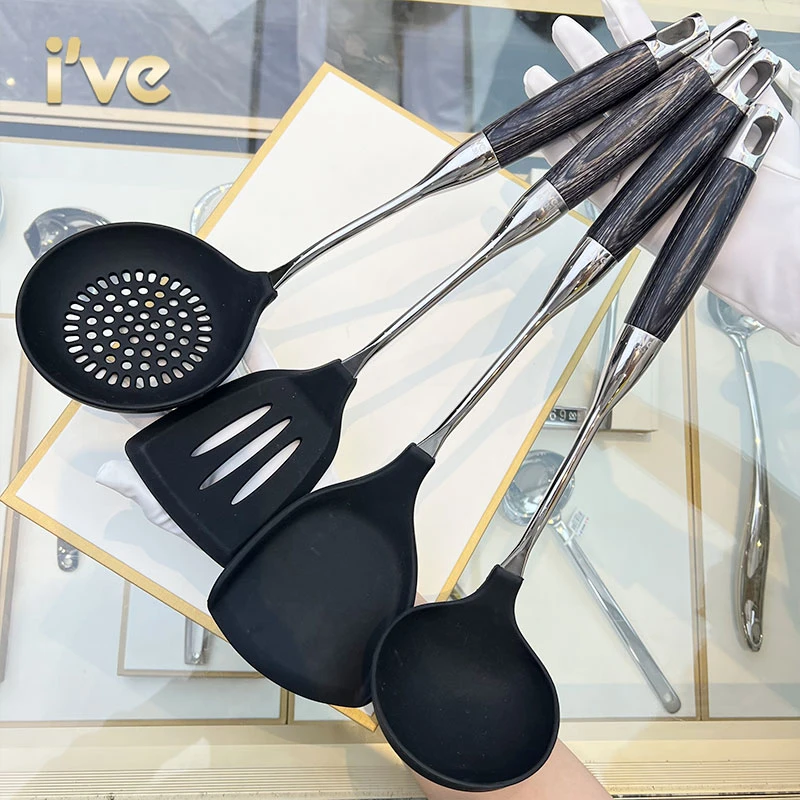 黑彩木锅铲勺 出美国 百年德国/ive304炒铲勺 木质长柄硅胶锅铲