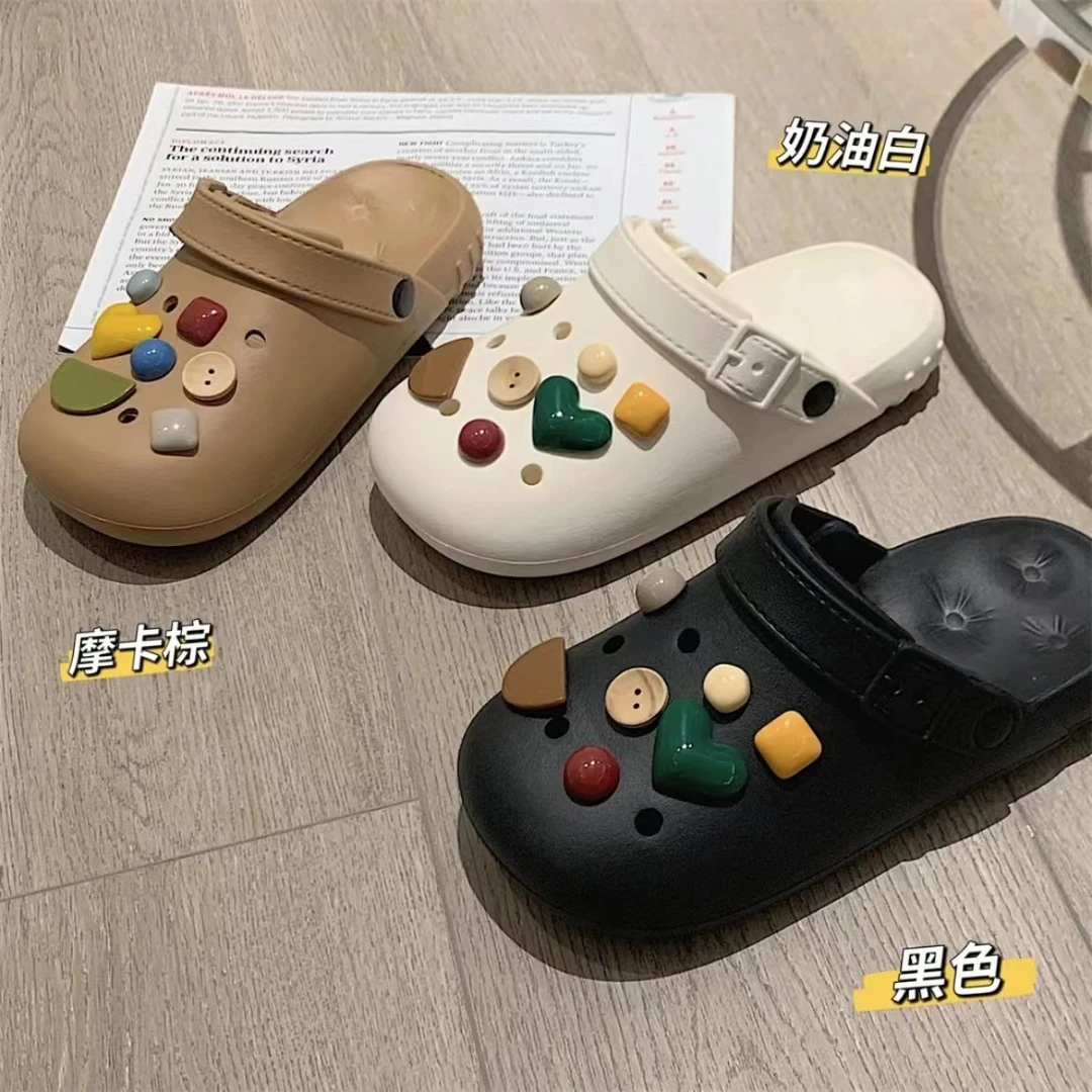 2023夏天新款半包女外穿网红沙滩可爱搭扣拖鞋情侣软底洞洞鞋凉鞋