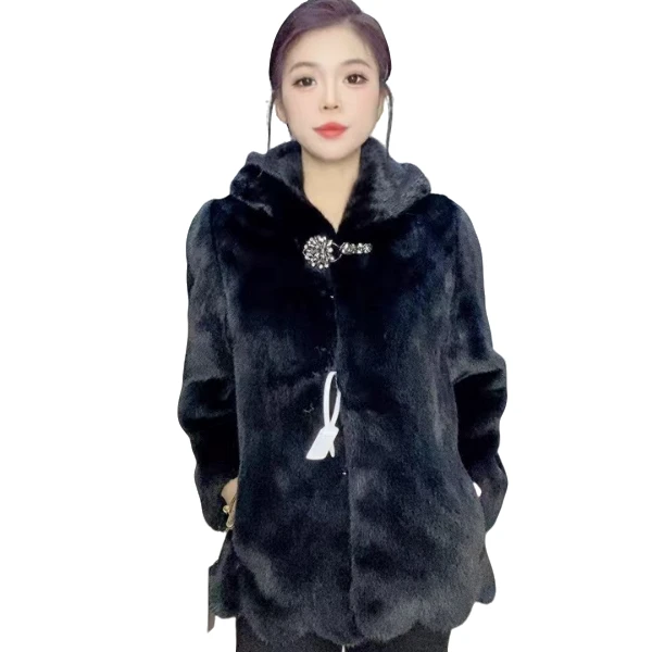 235809【DC】女装反季撤柜水貂皮草外套黑
