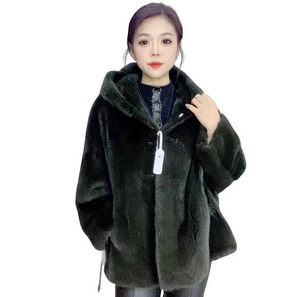 235866【DC】女装反季撤柜水貂皮草外套军绿