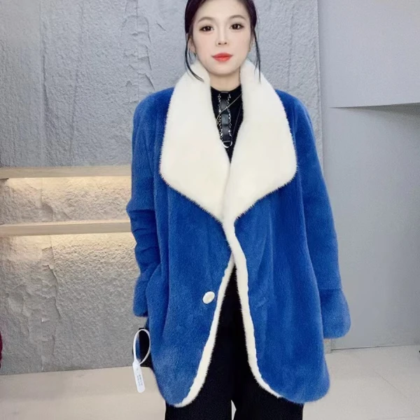 235321【DC】女装反季撤柜水貂皮草外套蓝