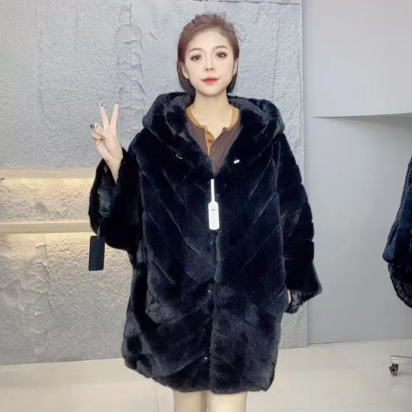 235385【DC】女装反季撤柜水貂皮草外套黑