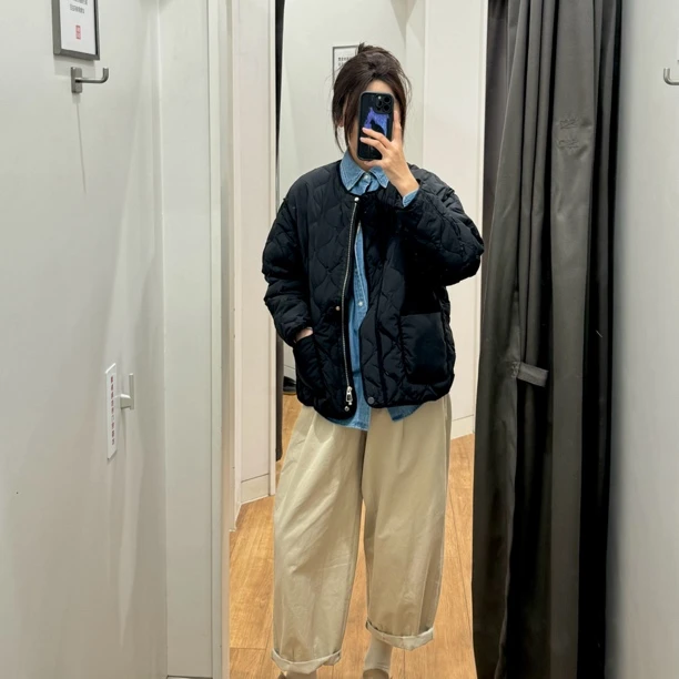 2024【新款】宽松鸭绒服女冬季新款韩版宽松菱格时尚短款外套羽绒服