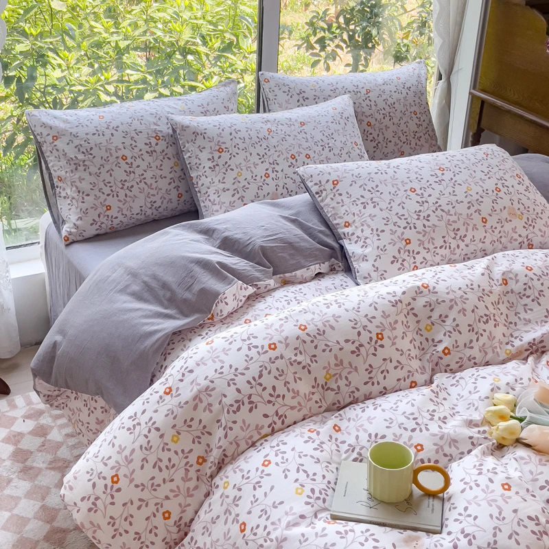 A类纯棉全棉双层纱小清新有氧云柔感春夏被套床单碎花双面四件套