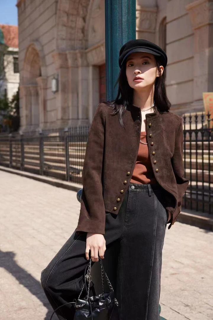 BEAUTY VENA复古美拉德金属扣外套4WN069