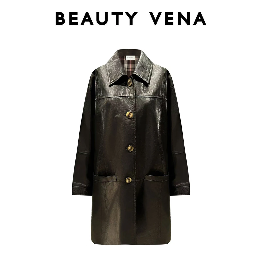 BEAUTY VENA复古休闲翻领皮皮外套4WXP110