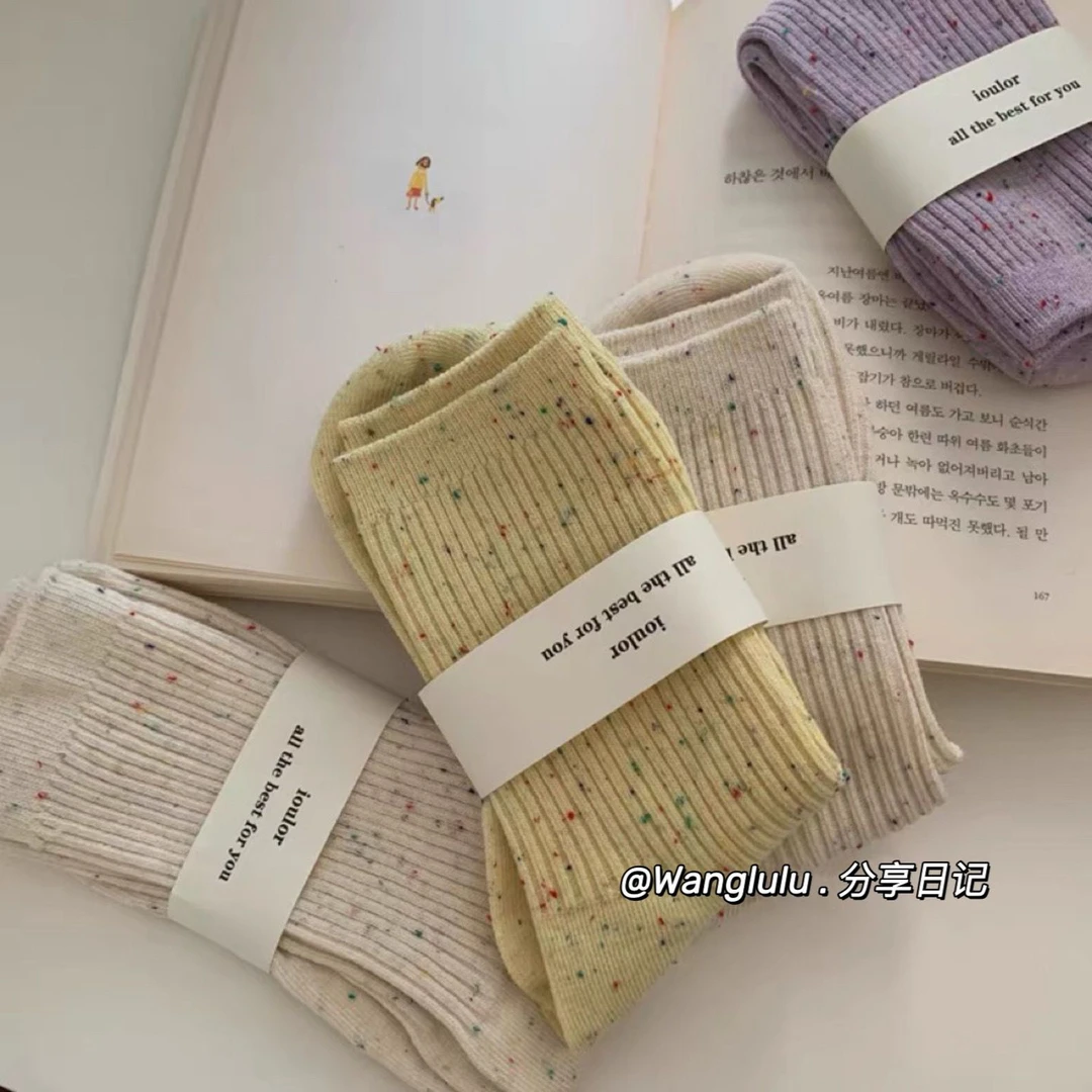 星空洒落在袜子上~秋季中筒袜甜美ins潮点子纱中筒女袜韩国袜子女
