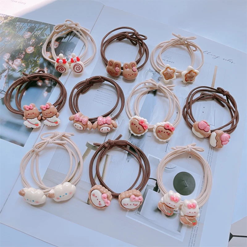 韩版奶咖色卡通儿童头饰不伤发橡皮筋小女孩发绳大号扎马尾发圈