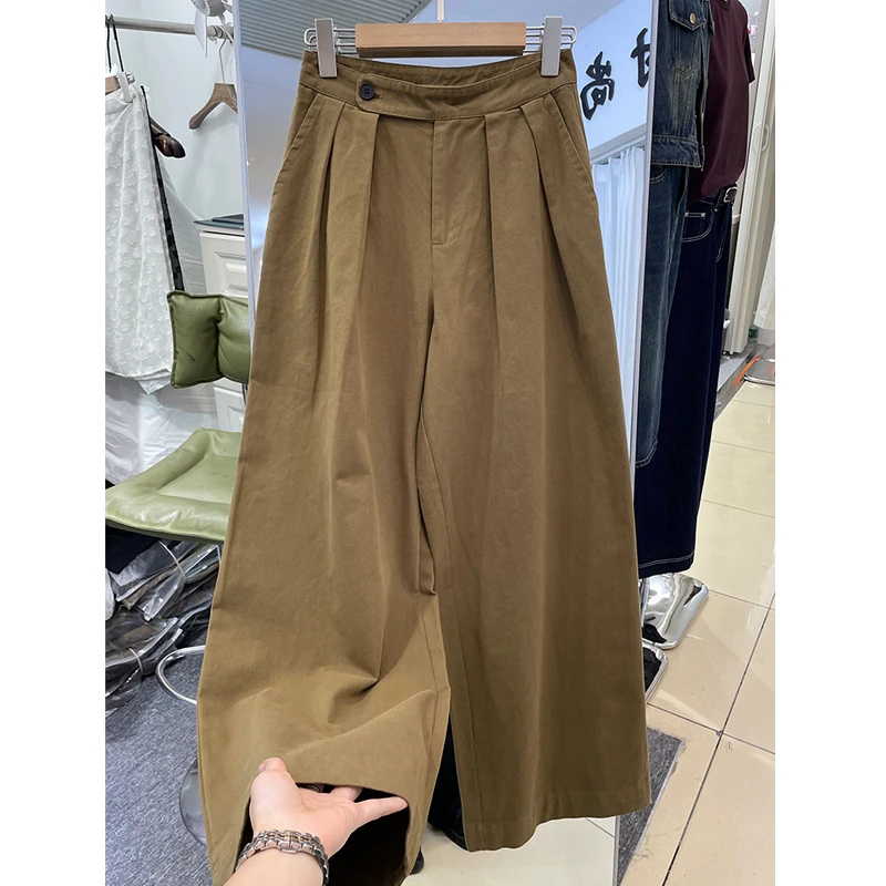 2024早秋新款阔腿休闲裤女高腰垂感宽松直筒裤褶皱显瘦长裤百搭