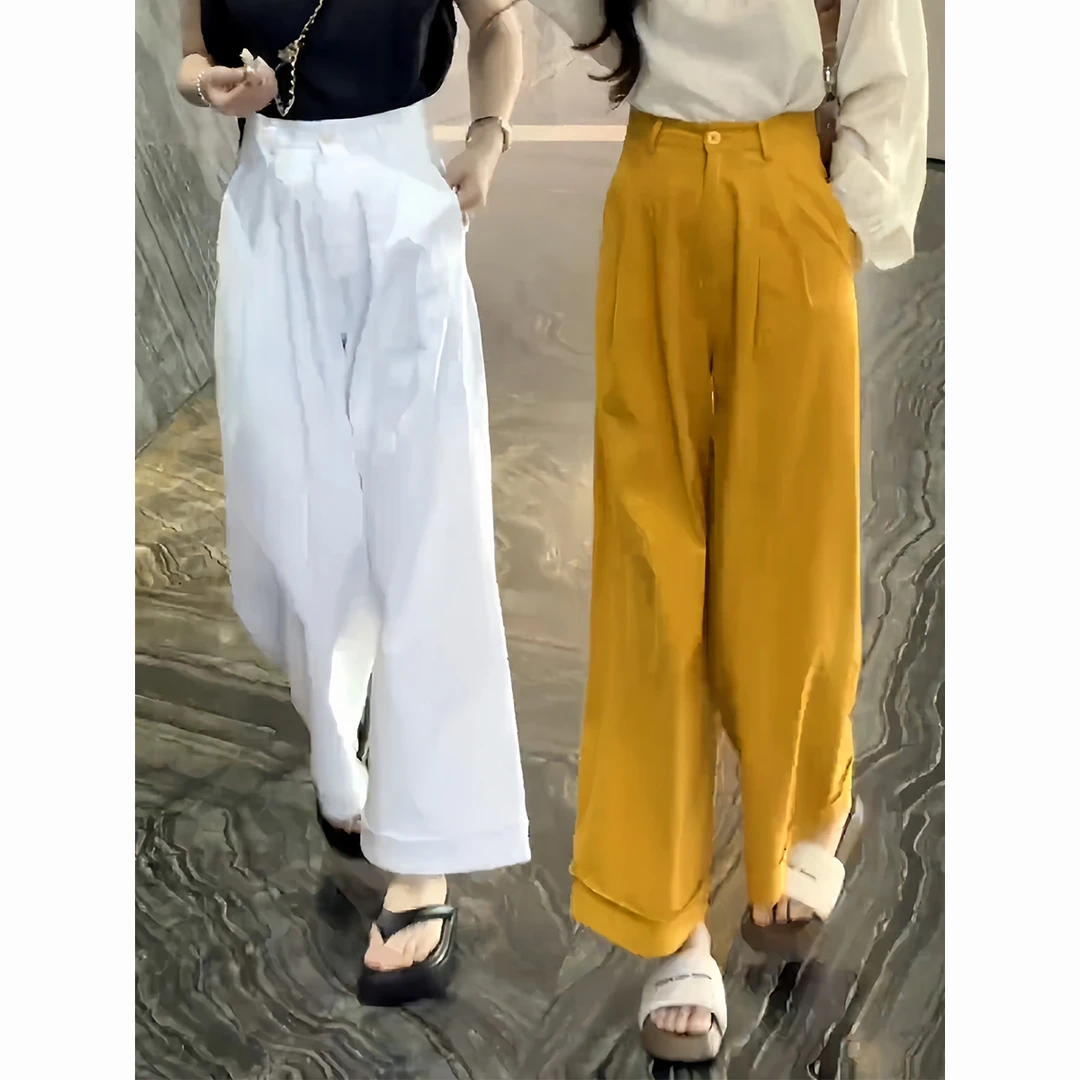 韩版高腰显瘦阔腿裤女2025新款夏季宽松显瘦薄款九分裤直筒休闲裤