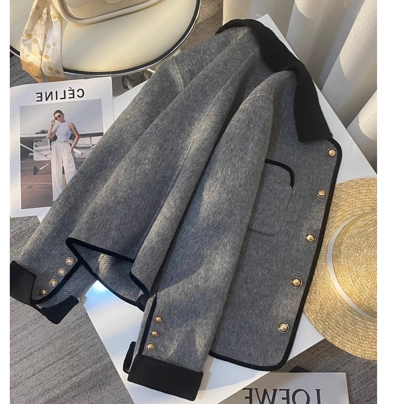 NUMEN BUTTON/灵扣高级感双面呢西装外套女秋冬单排扣夹克上衣