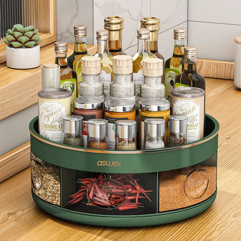 家用厨房调料置物架一体收纳台面旋转调料盒调味品油盐酱醋收纳盒
