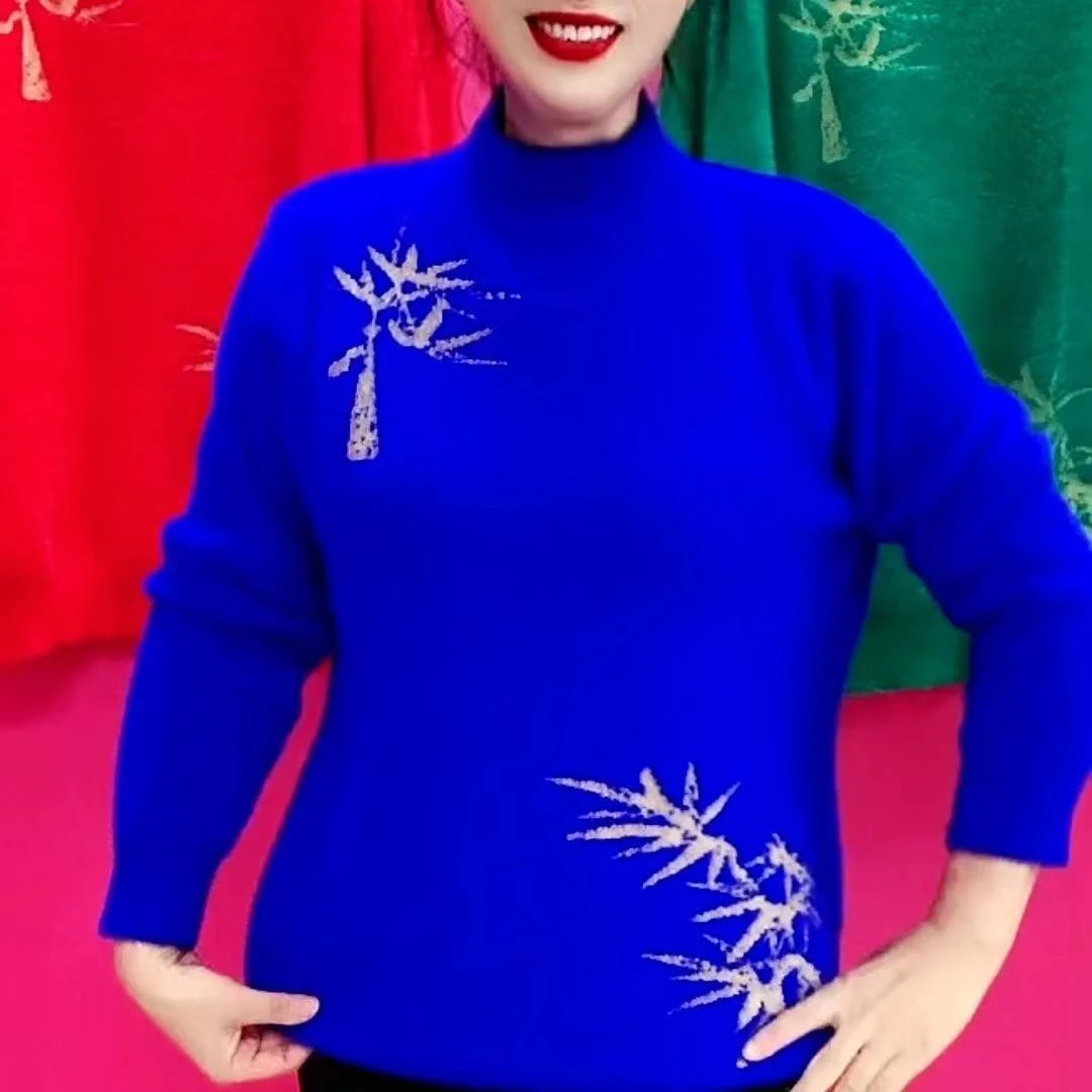 妈妈高领水貂秋冬中老年新款洋气保暖宽松加厚针织打底毛衣上衣