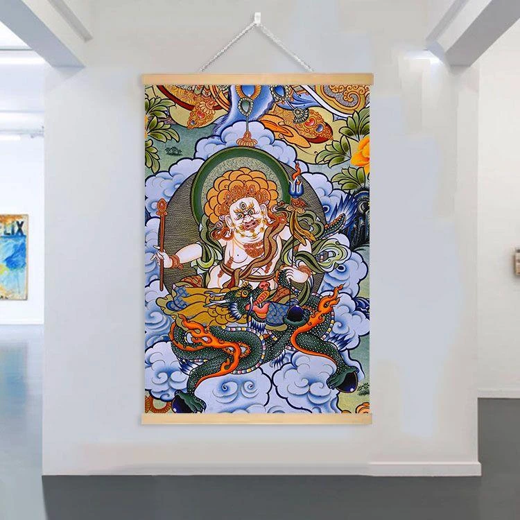 防水财神爷挂画办公室店铺壁画藏式黄财神装饰画个性实木艺术实物