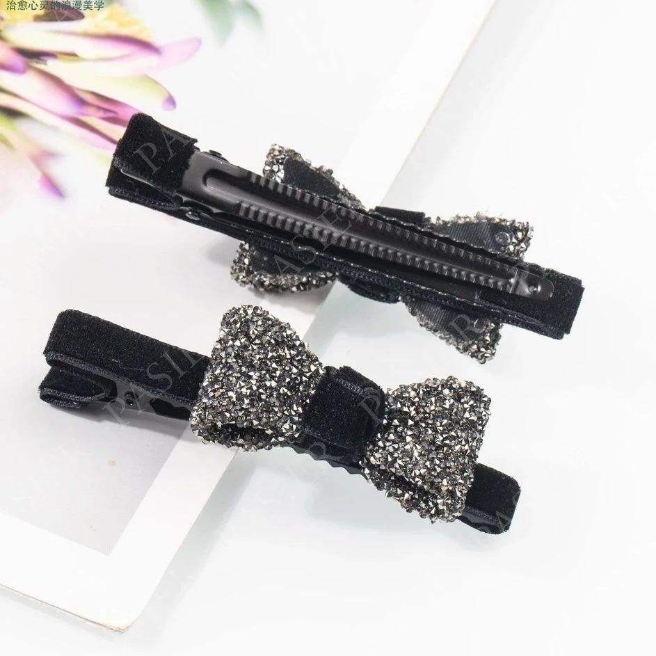 韩国优雅闪钻蝴蝶结发夹女生气质侧边刘海发卡复古高级感夹子头饰