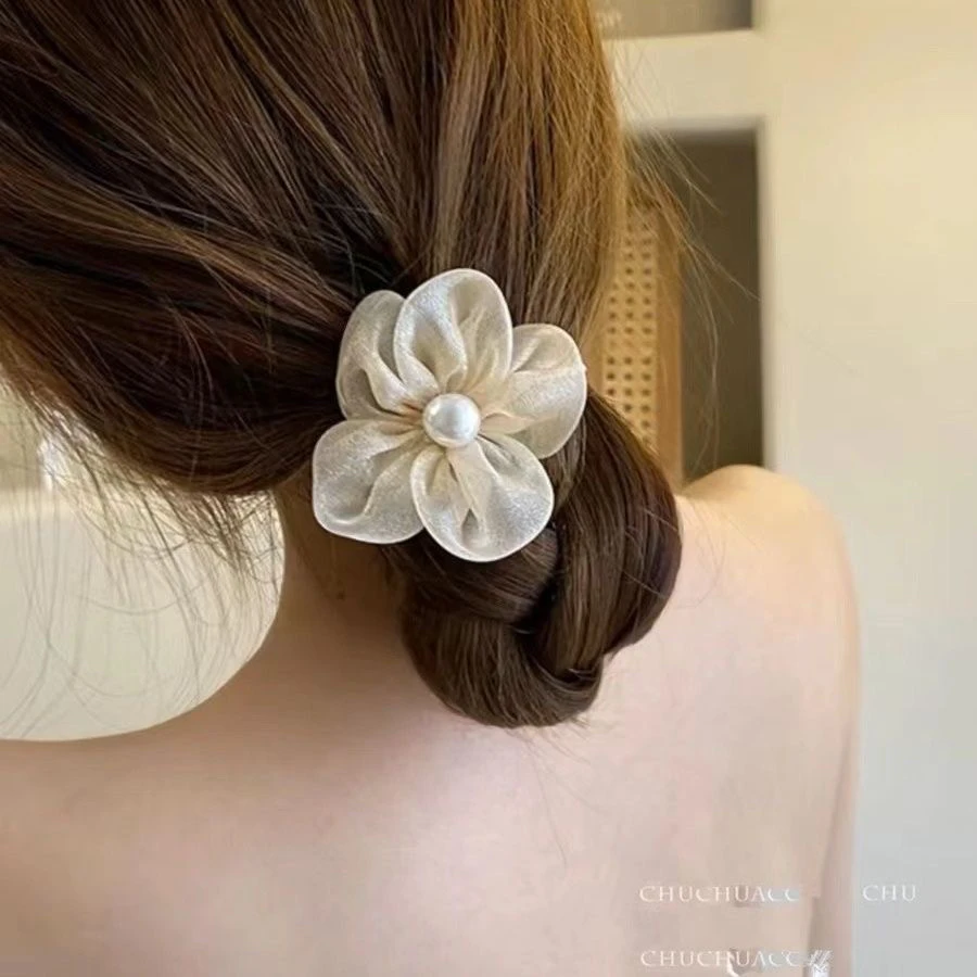 小香风花朵珍珠发绳皮筋女扎头发饰马尾头绳半扎发丸子头发圈头饰