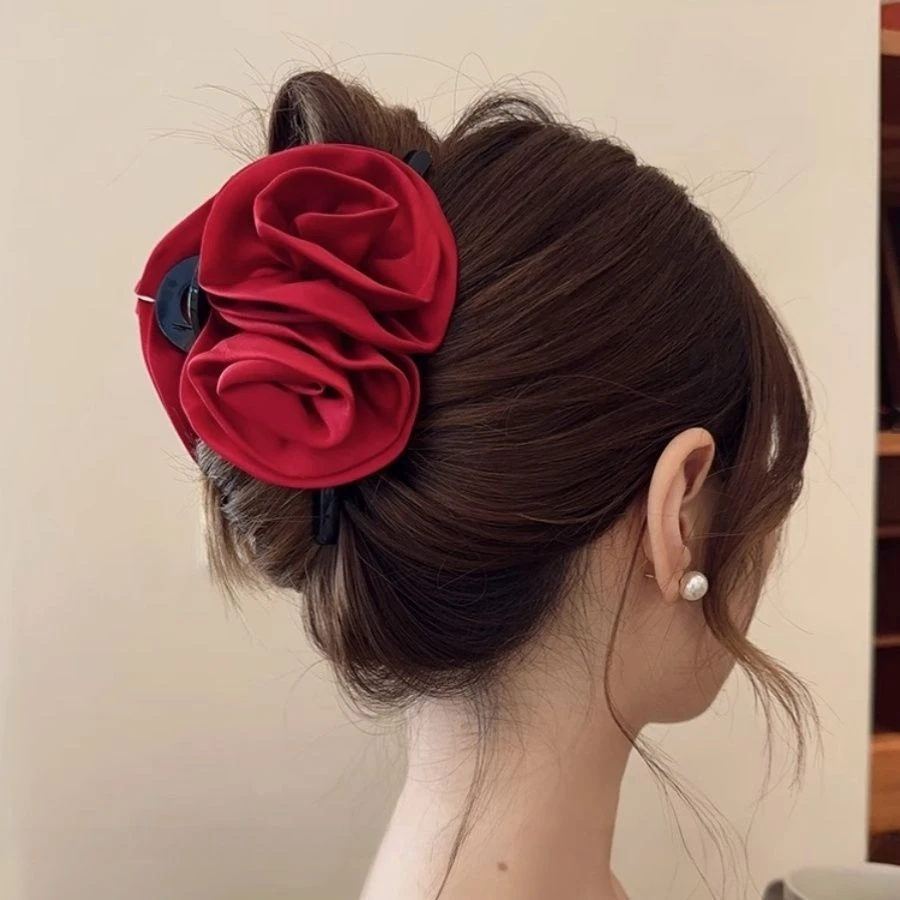 玫瑰花朵抓夹超仙气质发夹新款女后脑勺大号盘发优雅高级感鲨鱼夹