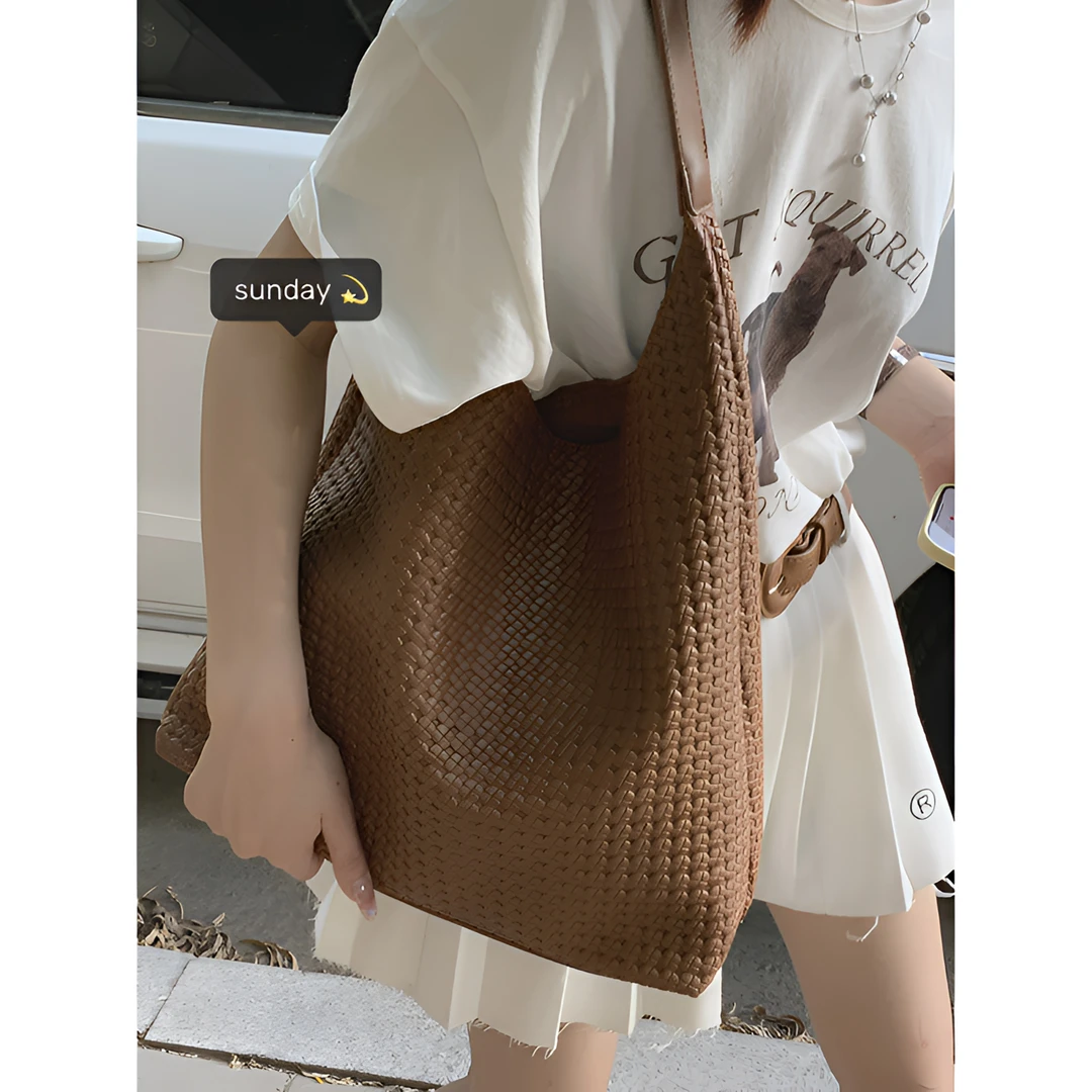 【D家】复古手工编织包女式新款潮韩国小众托特包休闲大容量腋下包