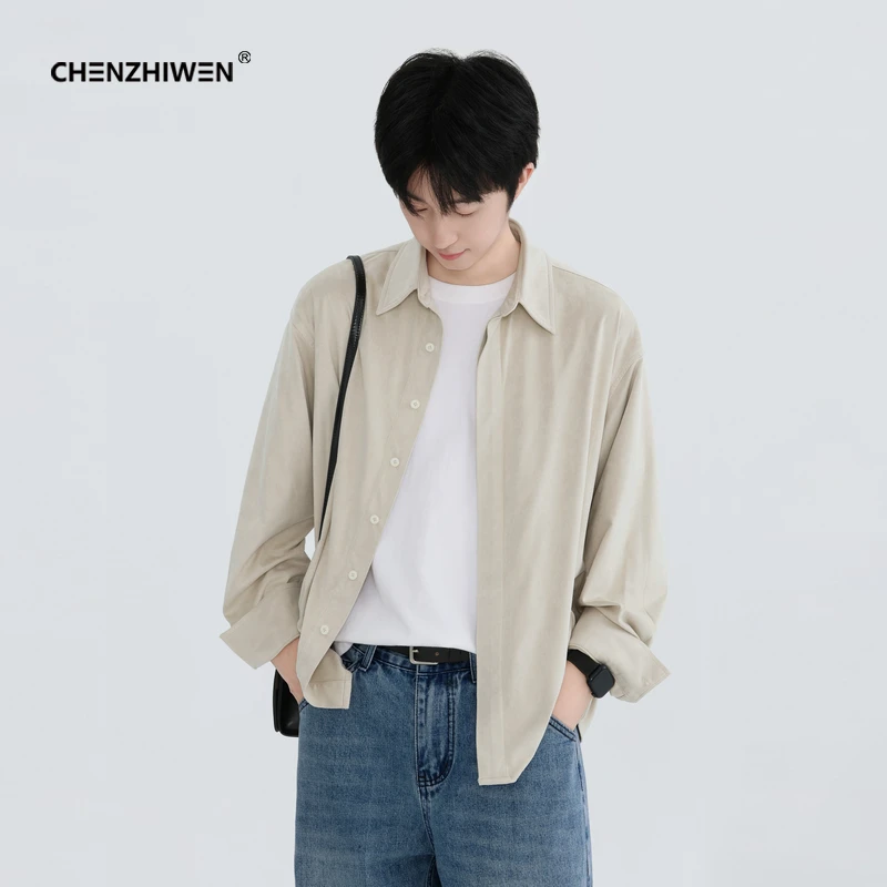 陈智文新款秋冬季韩系宽松休闲长袖衬衫免烫衬衣男打底上衣