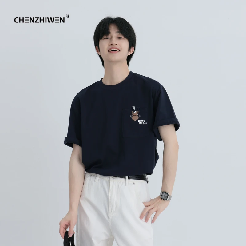 陈智文2024夏季新款休闲青少年感棉潮流刺绣圆领半袖短袖T恤男