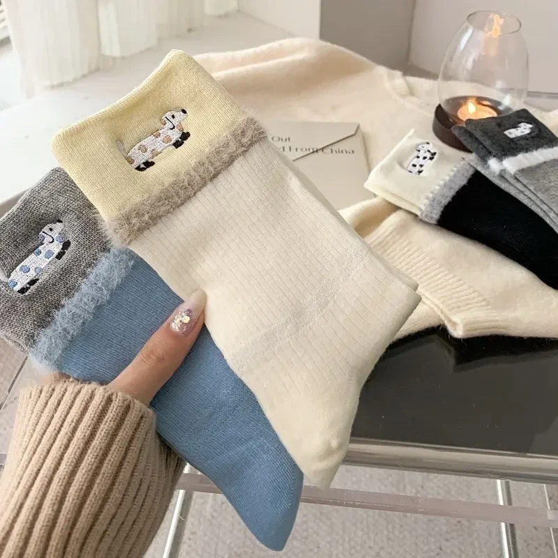 远润家袜子女韩系ins波点腊肠狗拼色潮袜子棉中筒袜平替版女袜可