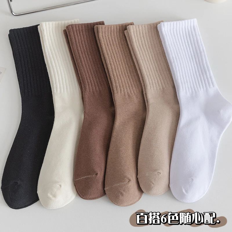 白色堆堆袜黑色简约好搭秋冬长袜子女休闲运动棉质诸暨中筒袜