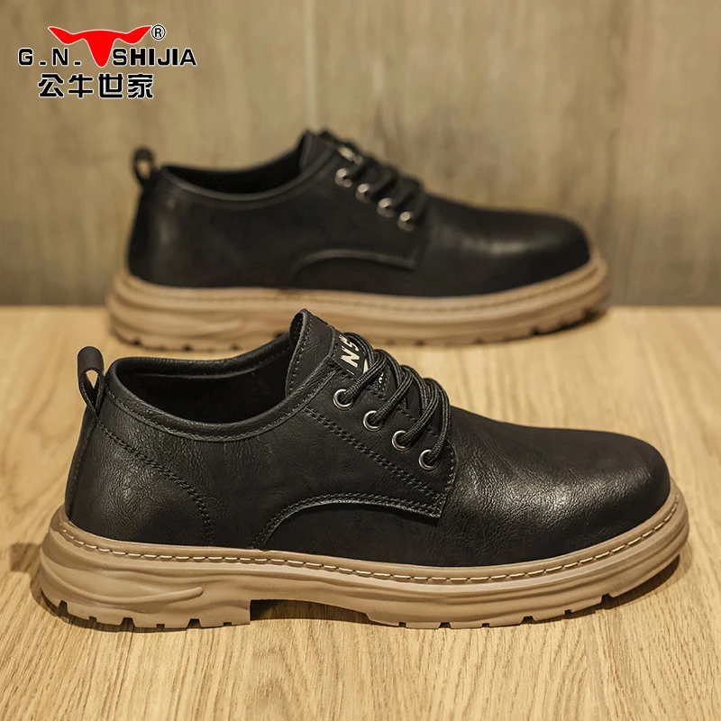 G.N.Shi Jia/公牛世家春秋款英伦复古商务休闲低帮工装马丁靴男鞋