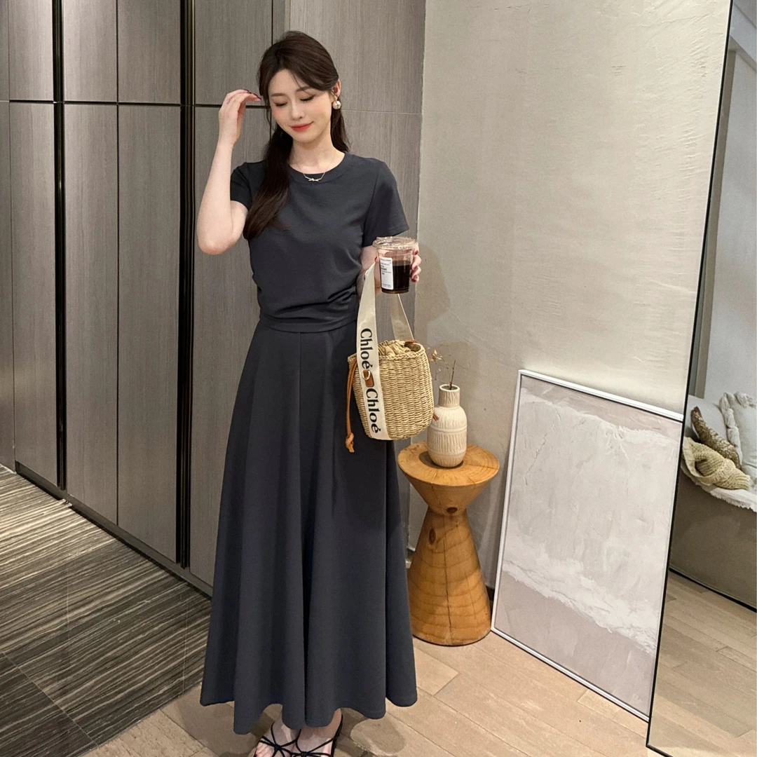 高级感镂空T恤上衣半身长裙套装爆款2024夏季新款高腰显瘦两件套