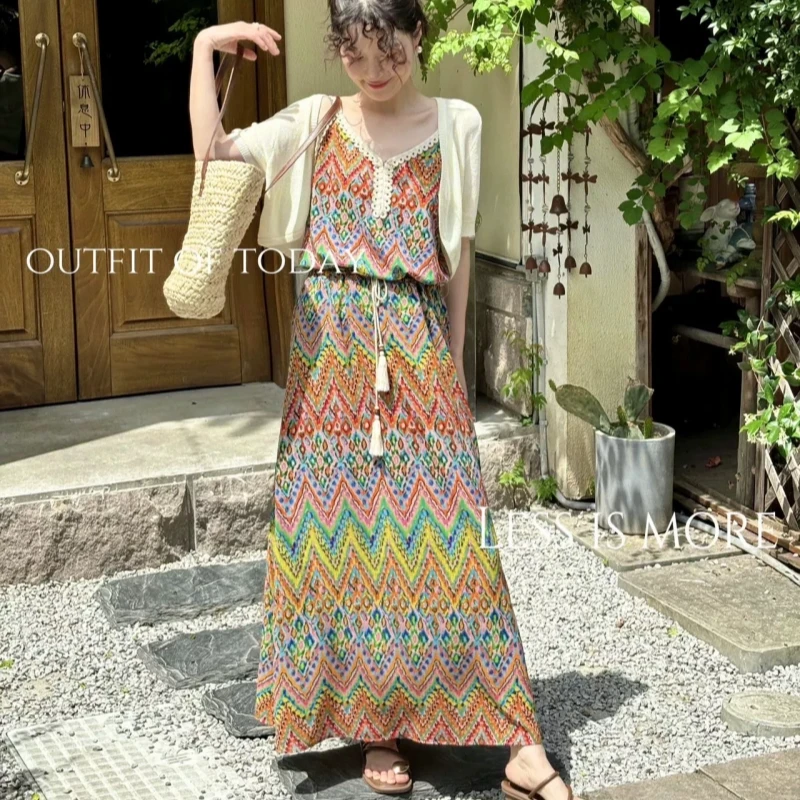 波西米亚针织防晒披肩上衣海边度假沙滩裙碎花连衣裙夏季海滩长裙