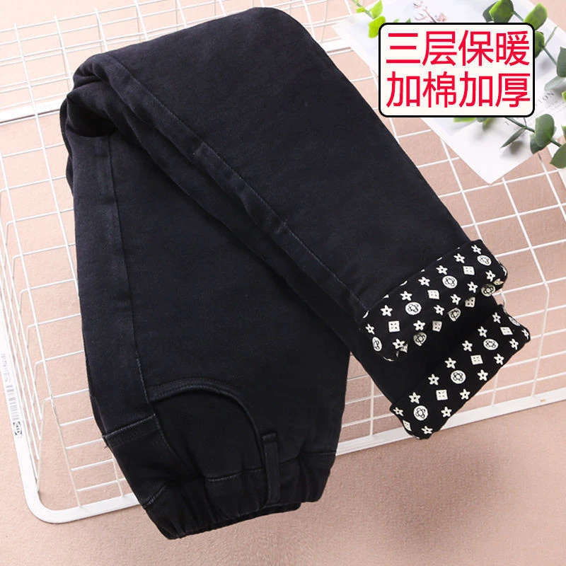 女童加绒牛仔裤冬季加厚外穿三层保暖棉裤中大童女孩弹力洋气裤子