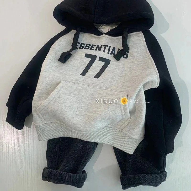 儿童连帽春秋拼色卫衣韩系童装2023秋装男女宝宝舒适薄款连帽衫