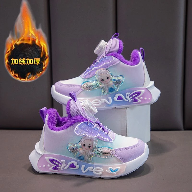 2023春秋新款保暖加绒公主鞋皮面爆款超软防水儿童运动鞋防滑软底