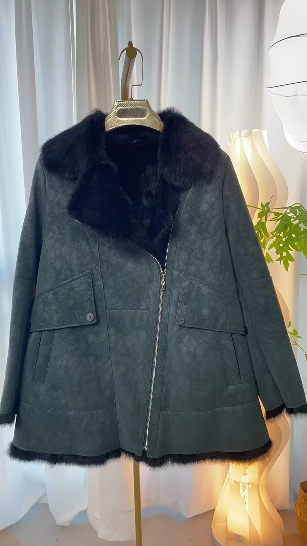 海宁真皮皮衣女款时尚女士黑色设计师皮草外套女款爆款2024新款