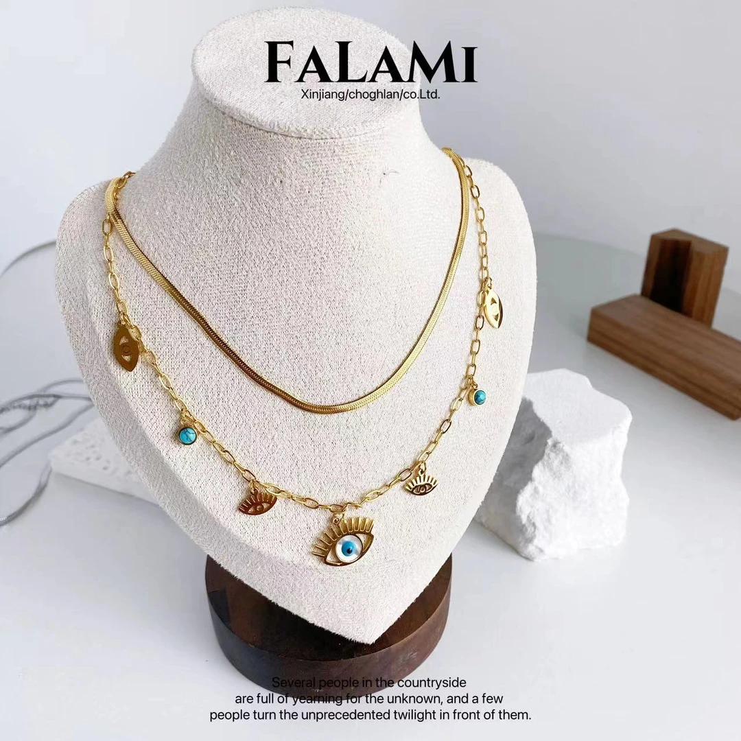 钛钢项链 欧美眼睛吊坠钛钢项链双层项链气质XL0007-Zi手工
