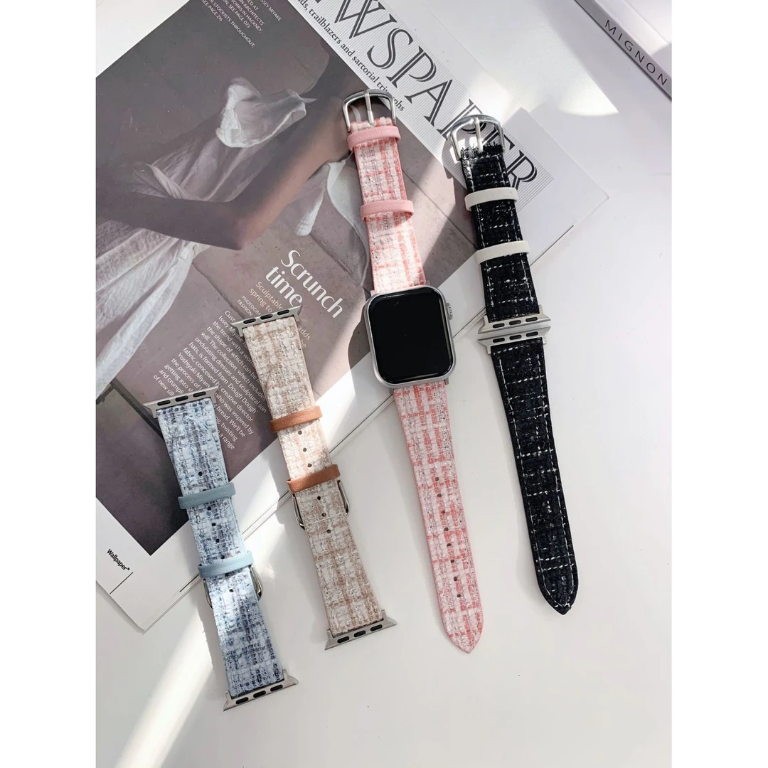 适用苹果手表带iwatch8765applewatch9小香风s9/se毛呢表带