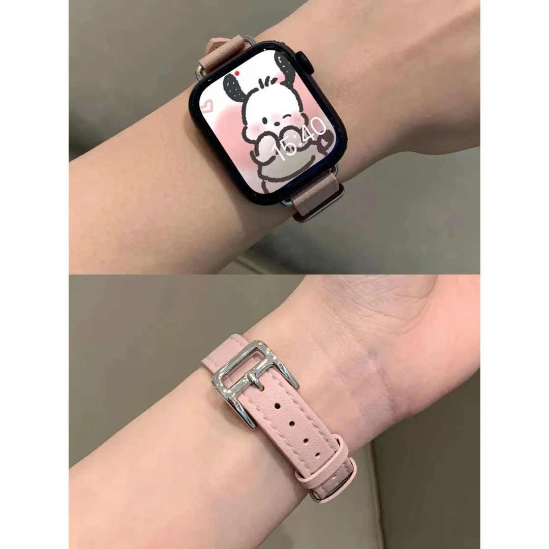 适用applewatch7苹果SE适合女iWatch56小蛮腰华强北s78真皮手表带