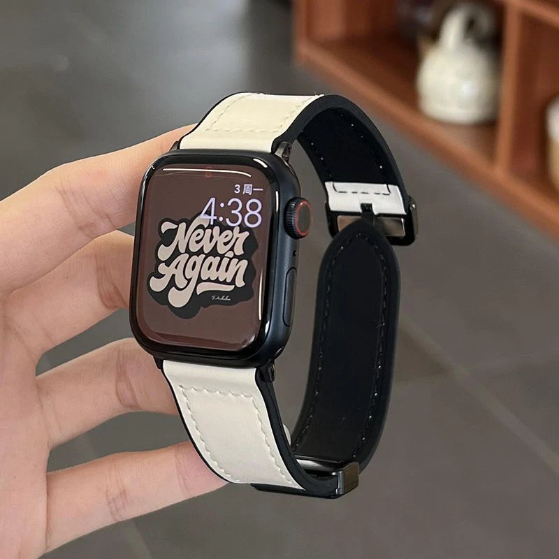 适用苹果iwatch8手表S8金属表带applewatch7折叠磁吸扣真皮质