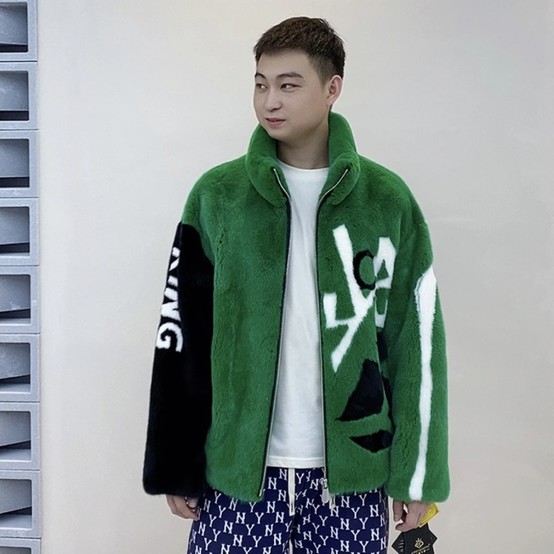 新原创设计貂皮大衣男时尚重工撞色艺术水貂皮外套男皮草皮草男款