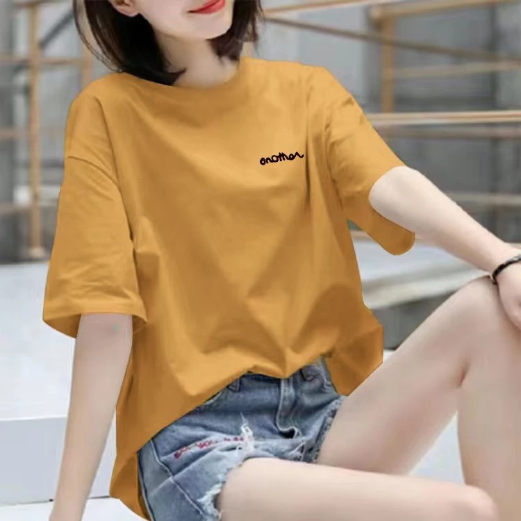 100纯棉短袖T恤女韩版夏季新款宽松休闲简约印花小众百搭上衣半袖