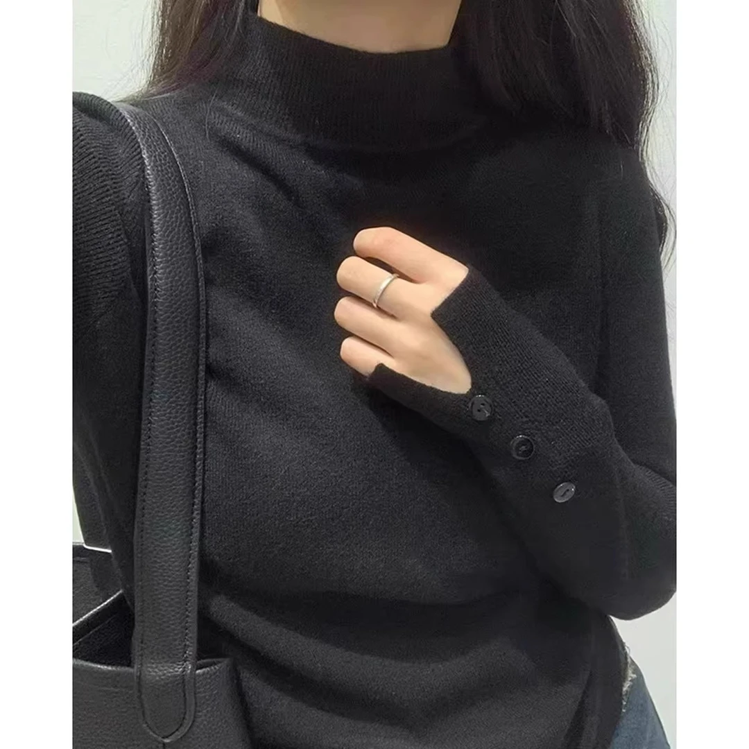 冬季新款半高领修身长袖针织衫上衣女秋冬高级感内搭软糯打底毛衣