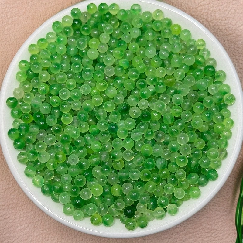 【优品甄选】天然散珠绿飘花 4mm 100颗 宠8颗（赠弹力绳）A061